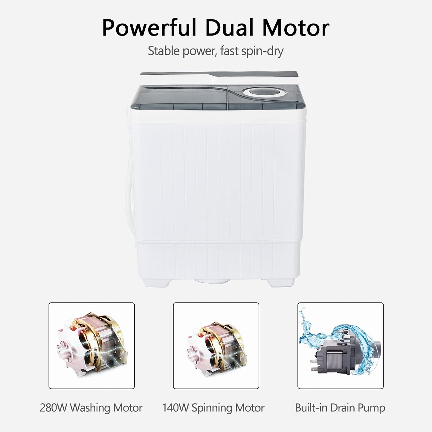 COSTWAY Portable Washing Machine, Twin Tub 26 Lbs Capacity, 18 Lbs Washer and 8 Lbs Spinner, Compact Washer with Control Knobs, Timer Function, Drain Pump, Laundry washer for Apartment RV, Blue