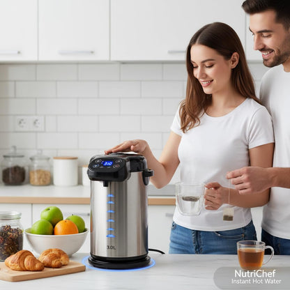 NutriChef Electric Water Boiler and Warmer - 4L/4.2Qt Stainless Steel Electric Hot Water Dispenser w/Rotating Base, Auto Shut Off, Safety Lock, Instant Heating for Coffee & Tea (NCHUB24)