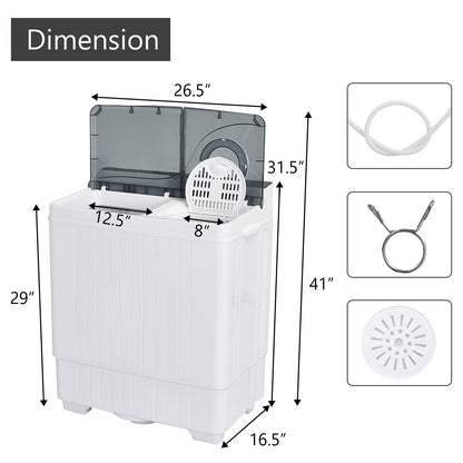 COSTWAY Portable Washing Machine, Twin Tub 26 Lbs Capacity, 18 Lbs Washer and 8 Lbs Spinner, Compact Washer with Control Knobs, Timer Function, Drain Pump, Laundry washer for Apartment RV, Blue