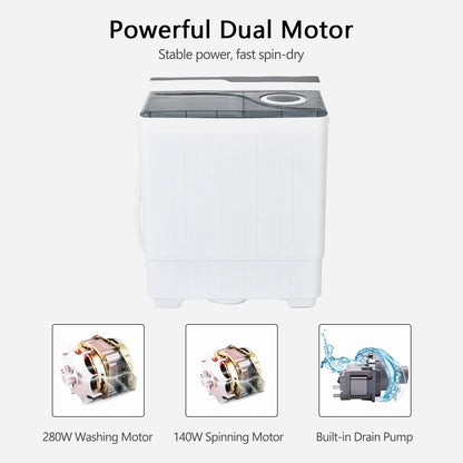 COSTWAY Portable Washing Machine, Twin Tub 26 Lbs Capacity, 18 Lbs Washer and 8 Lbs Spinner, Compact Washer with Control Knobs, Timer Function, Drain Pump, Laundry washer for Apartment RV, Blue