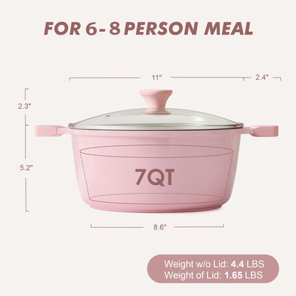 SENSARTE Nonstick Stock Pot with Lid, 7 Qt Induction Cooking Pot with Tempered Glass Lid, Stew Pot with Swiss Nonstick Granite Coating, Pasta Casserole, PFOA PFOS APEO Free, Gray