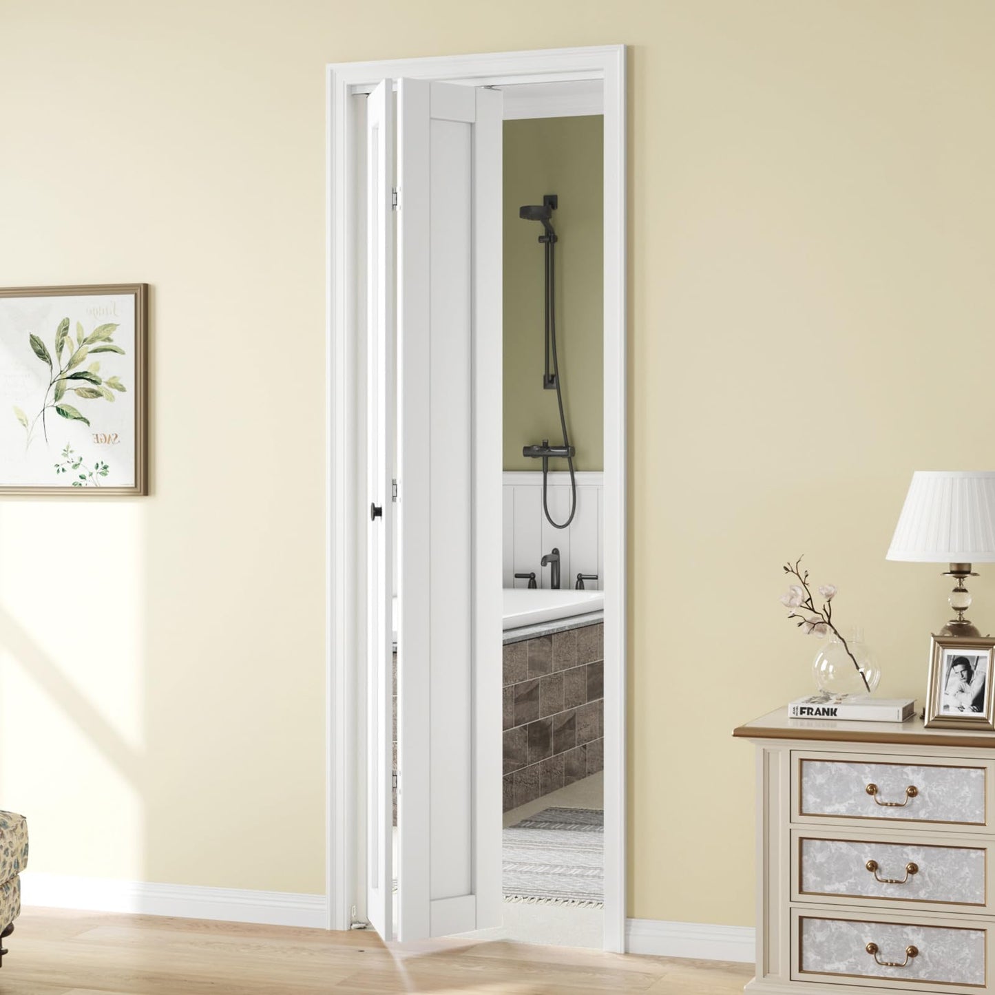 Bifold Doors for 32"x 80" Opening,1-Panel Sliding Interior Closet Folding Barn Door Slab with Concealed Hardware Kit,MDF Wood Panel,White Water-Proof PVC Surface,Preassembled,Easy Installation