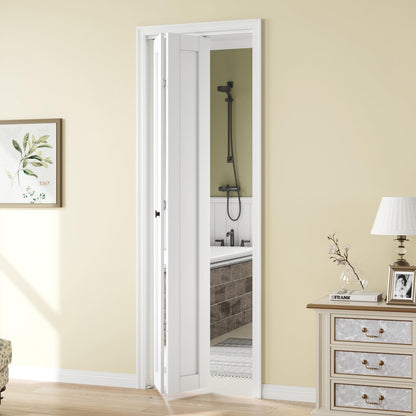 Bifold Doors for 32"x 80" Opening,1-Panel Sliding Interior Closet Folding Barn Door Slab with Concealed Hardware Kit,MDF Wood Panel,White Water-Proof PVC Surface,Preassembled,Easy Installation