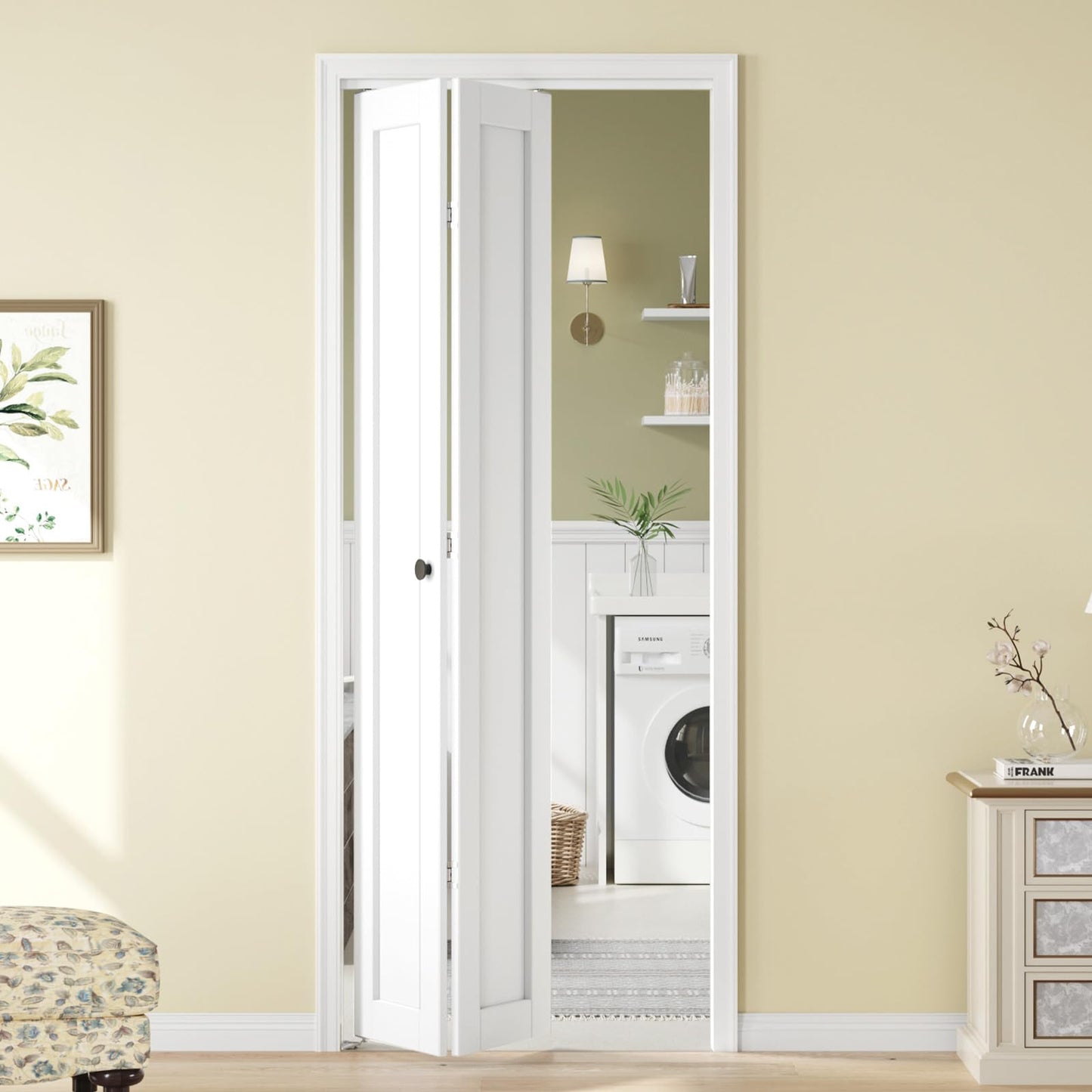 Bifold Doors for 32"x 80" Opening,1-Panel Sliding Interior Closet Folding Barn Door Slab with Concealed Hardware Kit,MDF Wood Panel,White Water-Proof PVC Surface,Preassembled,Easy Installation