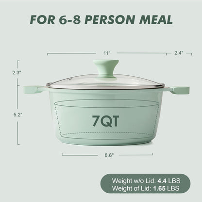 SENSARTE Nonstick Stock Pot with Lid, 7 Qt Induction Cooking Pot with Tempered Glass Lid, Stew Pot with Swiss Nonstick Granite Coating, Pasta Casserole, PFOA PFOS APEO Free, Gray