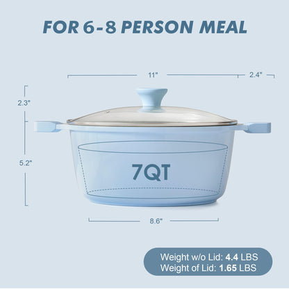 SENSARTE Nonstick Stock Pot with Lid, 7 Qt Induction Cooking Pot with Tempered Glass Lid, Stew Pot with Swiss Nonstick Granite Coating, Pasta Casserole, PFOA PFOS APEO Free, Gray