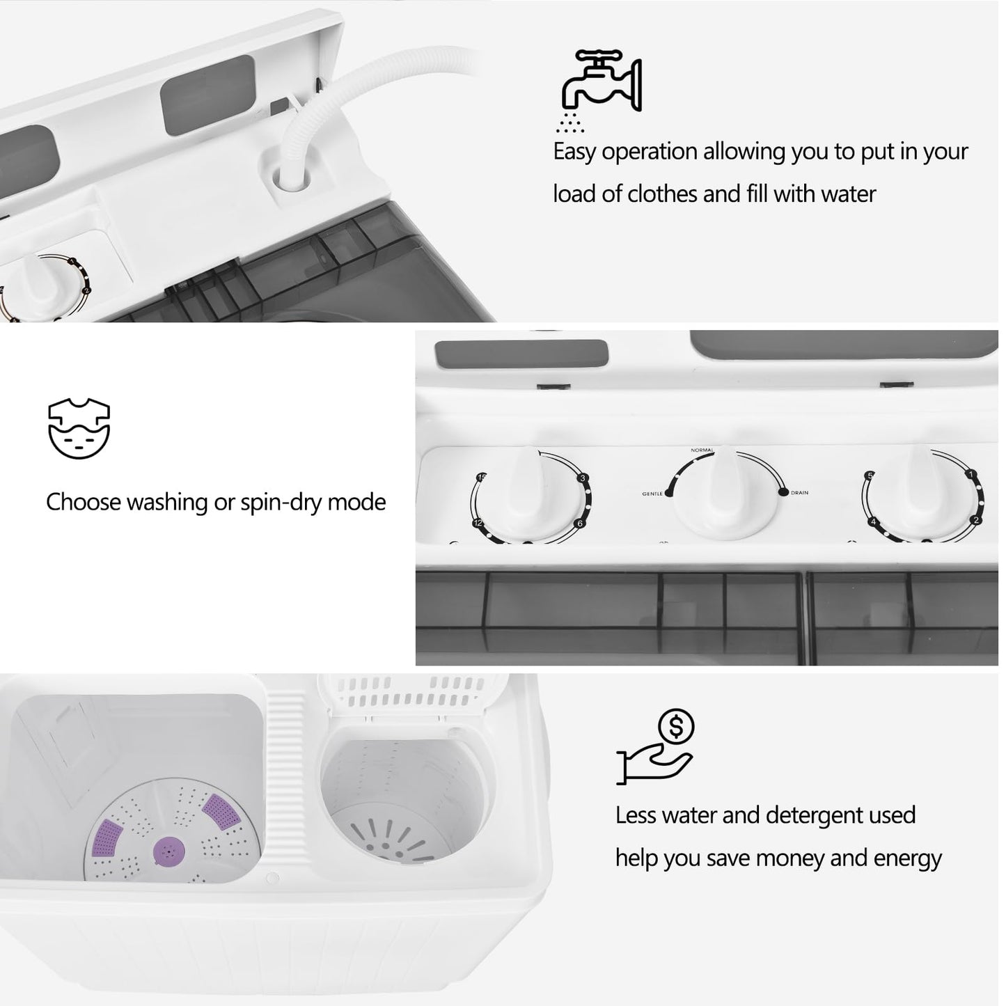 COSTWAY Portable Washing Machine, Twin Tub 26 Lbs Capacity, 18 Lbs Washer and 8 Lbs Spinner, Compact Washer with Control Knobs, Timer Function, Drain Pump, Laundry washer for Apartment RV, Blue