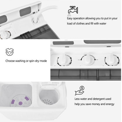 COSTWAY Portable Washing Machine, Twin Tub 26 Lbs Capacity, 18 Lbs Washer and 8 Lbs Spinner, Compact Washer with Control Knobs, Timer Function, Drain Pump, Laundry washer for Apartment RV, Blue