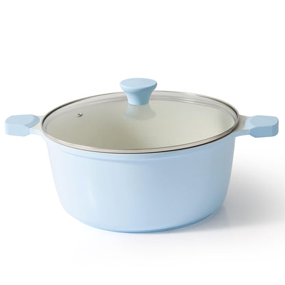 SENSARTE Nonstick Stock Pot with Lid, 7 Qt Induction Cooking Pot with Tempered Glass Lid, Stew Pot with Swiss Nonstick Granite Coating, Pasta Casserole, PFOA PFOS APEO Free, Gray
