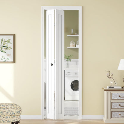 Bifold Doors for 32"x 80" Opening,1-Panel Sliding Interior Closet Folding Barn Door Slab with Concealed Hardware Kit,MDF Wood Panel,White Water-Proof PVC Surface,Preassembled,Easy Installation