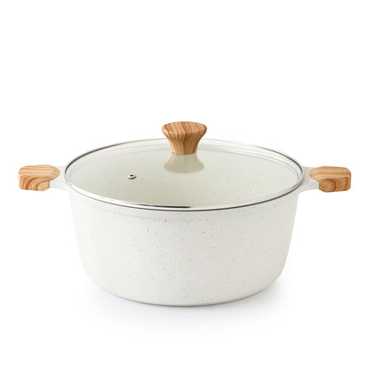 SENSARTE Nonstick Stock Pot with Lid, 7 Qt Induction Cooking Pot with Tempered Glass Lid, Stew Pot with Swiss Nonstick Granite Coating, Pasta Casserole, PFOA PFOS APEO Free, Gray