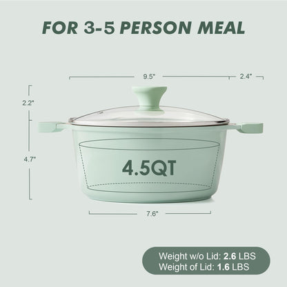 SENSARTE Nonstick Stock Pot with Lid, 7 Qt Induction Cooking Pot with Tempered Glass Lid, Stew Pot with Swiss Nonstick Granite Coating, Pasta Casserole, PFOA PFOS APEO Free, Gray