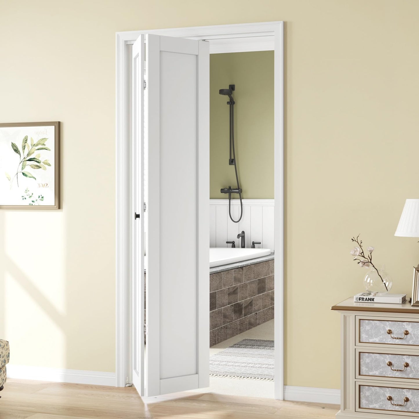Bifold Doors for 32"x 80" Opening,1-Panel Sliding Interior Closet Folding Barn Door Slab with Concealed Hardware Kit,MDF Wood Panel,White Water-Proof PVC Surface,Preassembled,Easy Installation