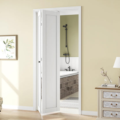 Bifold Doors for 32"x 80" Opening,1-Panel Sliding Interior Closet Folding Barn Door Slab with Concealed Hardware Kit,MDF Wood Panel,White Water-Proof PVC Surface,Preassembled,Easy Installation