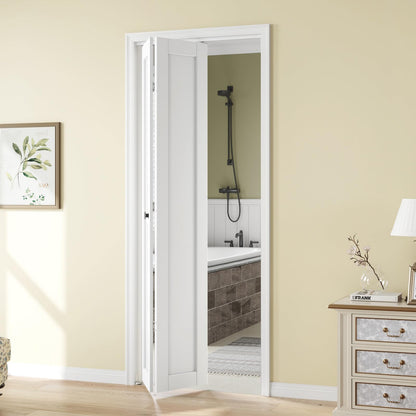 Bifold Doors for 32"x 80" Opening,1-Panel Sliding Interior Closet Folding Barn Door Slab with Concealed Hardware Kit,MDF Wood Panel,White Water-Proof PVC Surface,Preassembled,Easy Installation