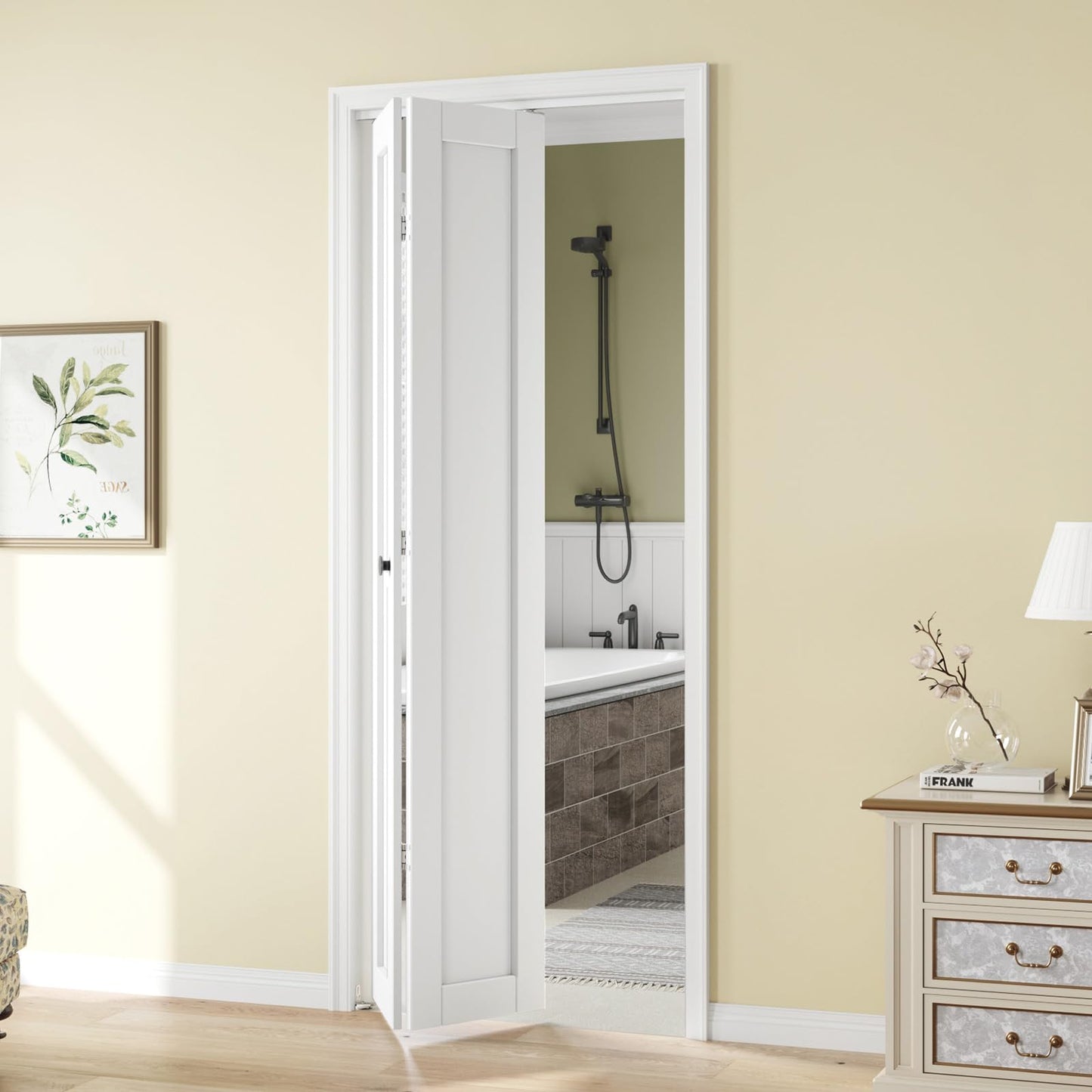 Bifold Doors for 32"x 80" Opening,1-Panel Sliding Interior Closet Folding Barn Door Slab with Concealed Hardware Kit,MDF Wood Panel,White Water-Proof PVC Surface,Preassembled,Easy Installation
