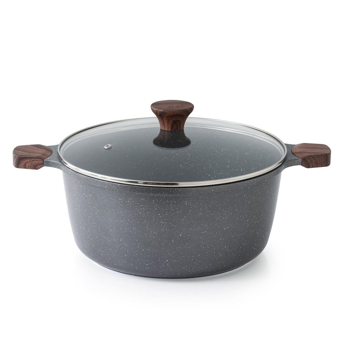 SENSARTE Nonstick Stock Pot with Lid, 7 Qt Induction Cooking Pot with Tempered Glass Lid, Stew Pot with Swiss Nonstick Granite Coating, Pasta Casserole, PFOA PFOS APEO Free, Gray