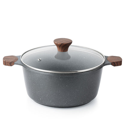 SENSARTE Nonstick Stock Pot with Lid, 7 Qt Induction Cooking Pot with Tempered Glass Lid, Stew Pot with Swiss Nonstick Granite Coating, Pasta Casserole, PFOA PFOS APEO Free, Gray