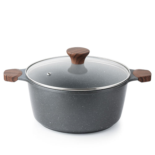 SENSARTE Nonstick Stock Pot with Lid, 7 Qt Induction Cooking Pot with Tempered Glass Lid, Stew Pot with Swiss Nonstick Granite Coating, Pasta Casserole, PFOA PFOS APEO Free, Gray
