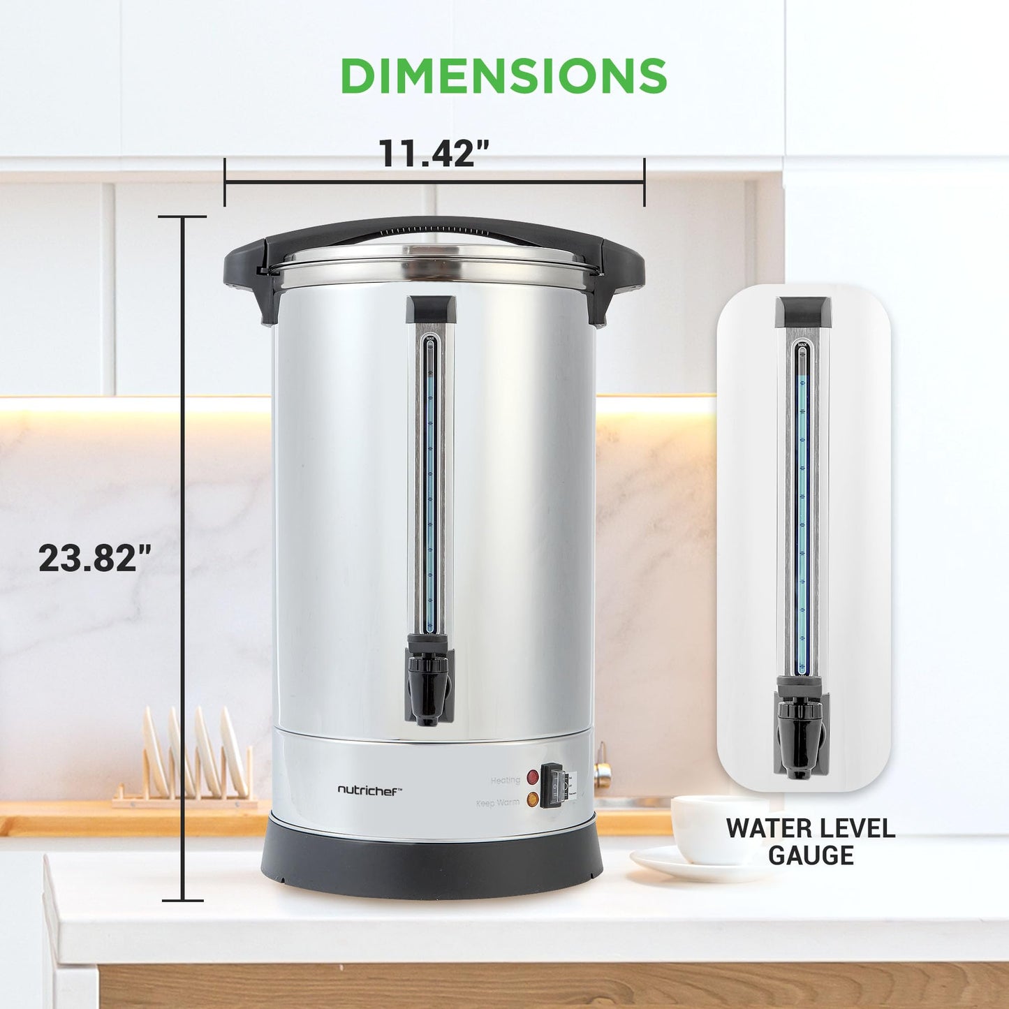 NutriChef Electric Water Boiler and Warmer - 4L/4.2Qt Stainless Steel Electric Hot Water Dispenser w/Rotating Base, Auto Shut Off, Safety Lock, Instant Heating for Coffee & Tea (NCHUB24)