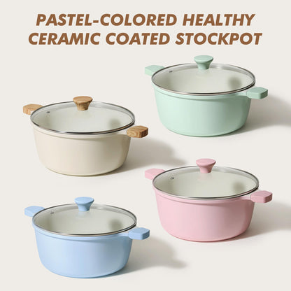 SENSARTE Nonstick Stock Pot with Lid, 7 Qt Induction Cooking Pot with Tempered Glass Lid, Stew Pot with Swiss Nonstick Granite Coating, Pasta Casserole, PFOA PFOS APEO Free, Gray