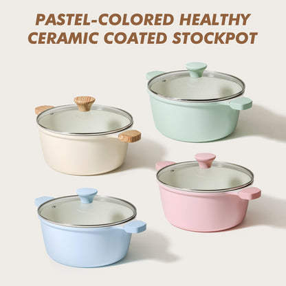 SENSARTE Nonstick Stock Pot with Lid, 7 Qt Induction Cooking Pot with Tempered Glass Lid, Stew Pot with Swiss Nonstick Granite Coating, Pasta Casserole, PFOA PFOS APEO Free, Gray