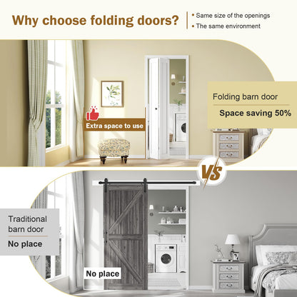 Bifold Doors for 32"x 80" Opening,1-Panel Sliding Interior Closet Folding Barn Door Slab with Concealed Hardware Kit,MDF Wood Panel,White Water-Proof PVC Surface,Preassembled,Easy Installation