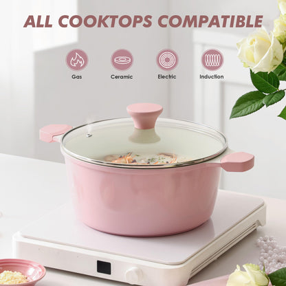 SENSARTE Nonstick Stock Pot with Lid, 7 Qt Induction Cooking Pot with Tempered Glass Lid, Stew Pot with Swiss Nonstick Granite Coating, Pasta Casserole, PFOA PFOS APEO Free, Gray
