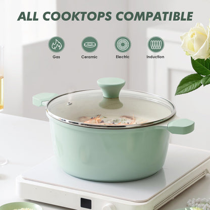 SENSARTE Nonstick Stock Pot with Lid, 7 Qt Induction Cooking Pot with Tempered Glass Lid, Stew Pot with Swiss Nonstick Granite Coating, Pasta Casserole, PFOA PFOS APEO Free, Gray