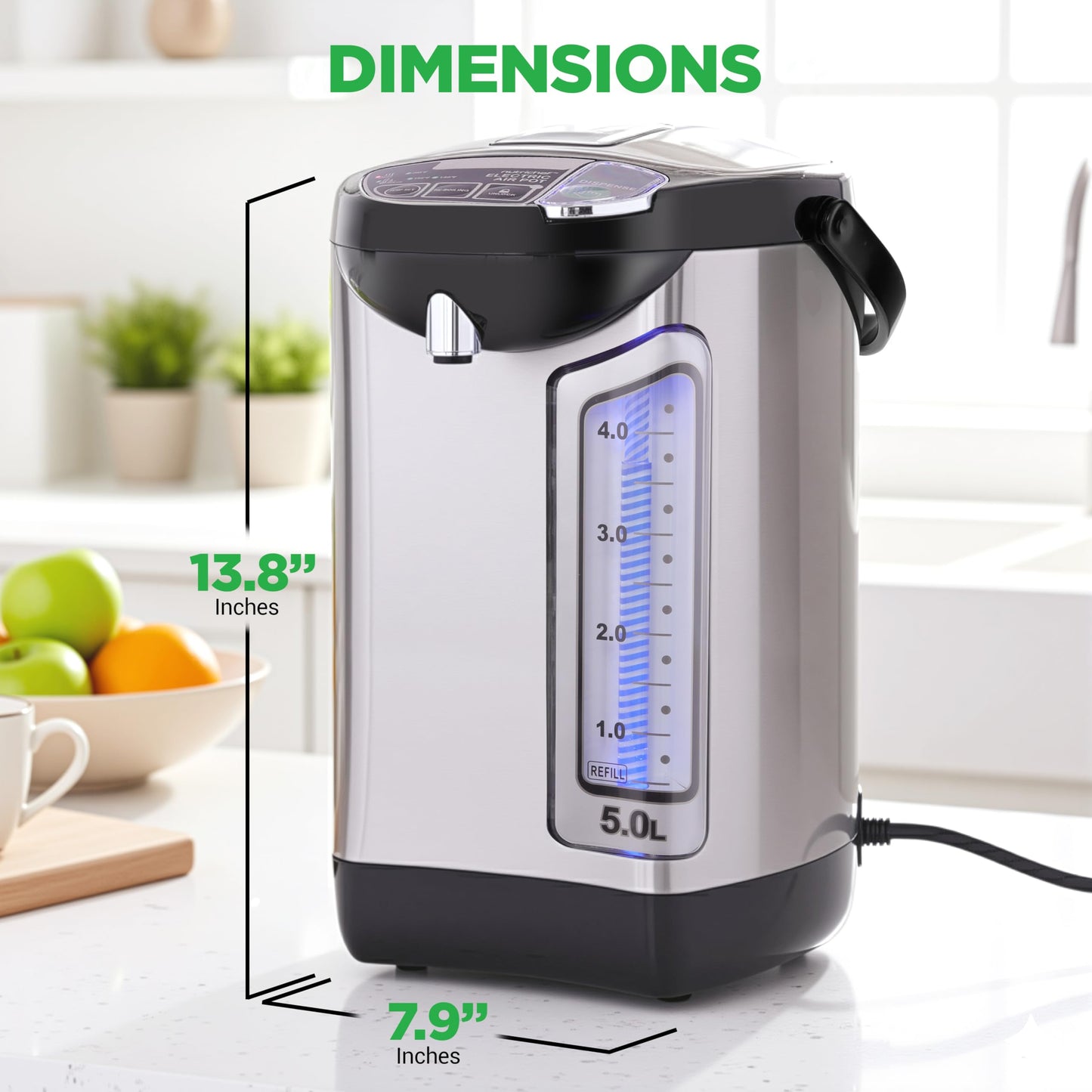 NutriChef Electric Water Boiler and Warmer - 4L/4.2Qt Stainless Steel Electric Hot Water Dispenser w/Rotating Base, Auto Shut Off, Safety Lock, Instant Heating for Coffee & Tea (NCHUB24)