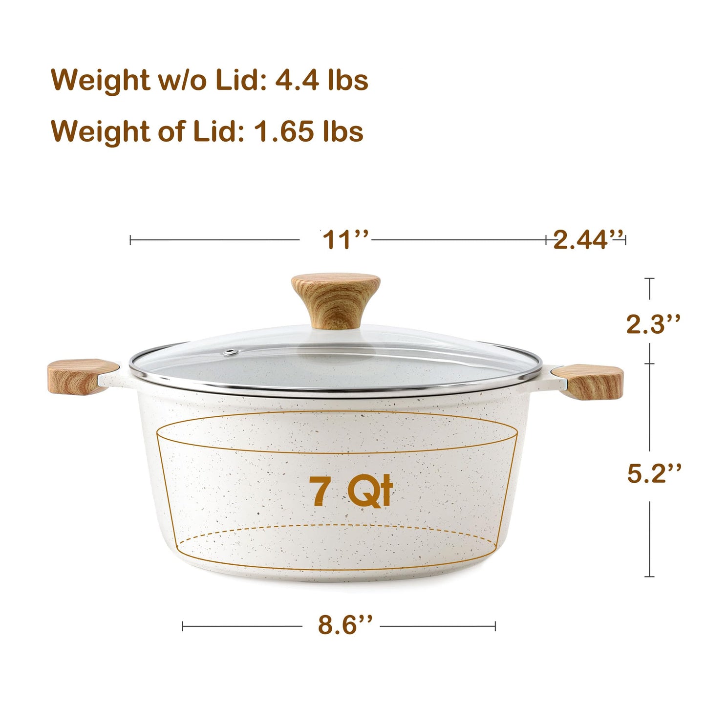 SENSARTE Nonstick Stock Pot with Lid, 7 Qt Induction Cooking Pot with Tempered Glass Lid, Stew Pot with Swiss Nonstick Granite Coating, Pasta Casserole, PFOA PFOS APEO Free, Gray
