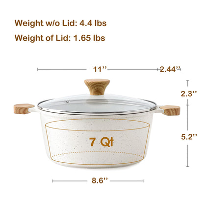 SENSARTE Nonstick Stock Pot with Lid, 7 Qt Induction Cooking Pot with Tempered Glass Lid, Stew Pot with Swiss Nonstick Granite Coating, Pasta Casserole, PFOA PFOS APEO Free, Gray