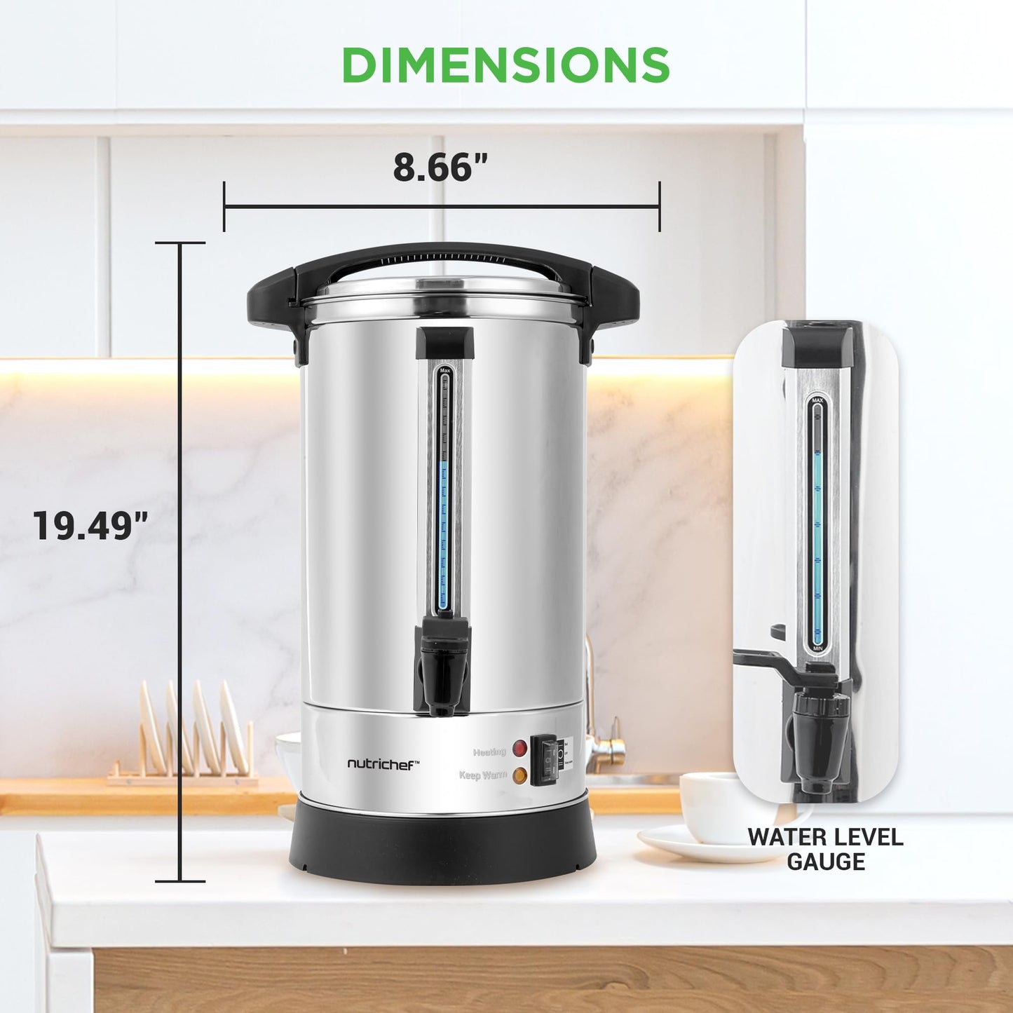 NutriChef Electric Water Boiler and Warmer - 4L/4.2Qt Stainless Steel Electric Hot Water Dispenser w/Rotating Base, Auto Shut Off, Safety Lock, Instant Heating for Coffee & Tea (NCHUB24)