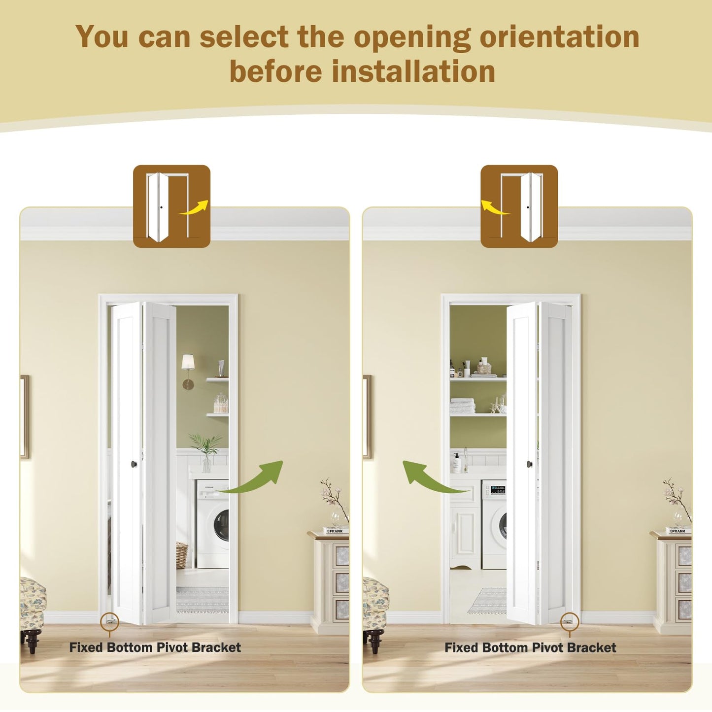 Bifold Doors for 32"x 80" Opening,1-Panel Sliding Interior Closet Folding Barn Door Slab with Concealed Hardware Kit,MDF Wood Panel,White Water-Proof PVC Surface,Preassembled,Easy Installation