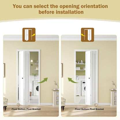 Bifold Doors for 32"x 80" Opening,1-Panel Sliding Interior Closet Folding Barn Door Slab with Concealed Hardware Kit,MDF Wood Panel,White Water-Proof PVC Surface,Preassembled,Easy Installation