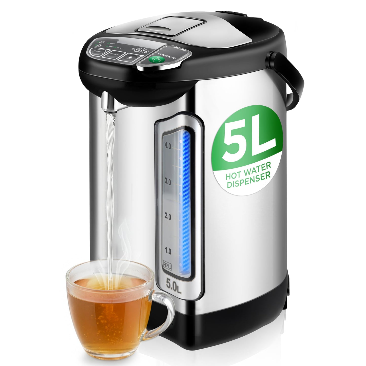 NutriChef Electric Water Boiler and Warmer - 4L/4.2Qt Stainless Steel Electric Hot Water Dispenser w/Rotating Base, Auto Shut Off, Safety Lock, Instant Heating for Coffee & Tea (NCHUB24)