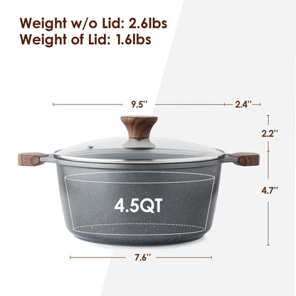SENSARTE Nonstick Stock Pot with Lid, 7 Qt Induction Cooking Pot with Tempered Glass Lid, Stew Pot with Swiss Nonstick Granite Coating, Pasta Casserole, PFOA PFOS APEO Free, Gray