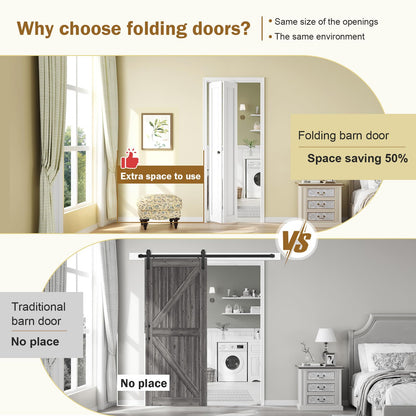 Bifold Doors for 32"x 80" Opening,1-Panel Sliding Interior Closet Folding Barn Door Slab with Concealed Hardware Kit,MDF Wood Panel,White Water-Proof PVC Surface,Preassembled,Easy Installation