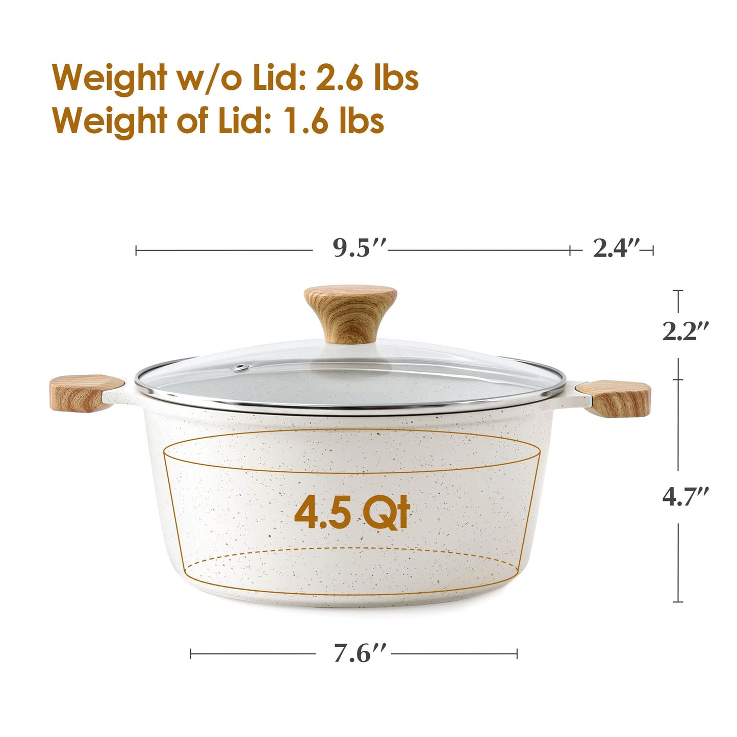 SENSARTE Nonstick Stock Pot with Lid, 7 Qt Induction Cooking Pot with Tempered Glass Lid, Stew Pot with Swiss Nonstick Granite Coating, Pasta Casserole, PFOA PFOS APEO Free, Gray