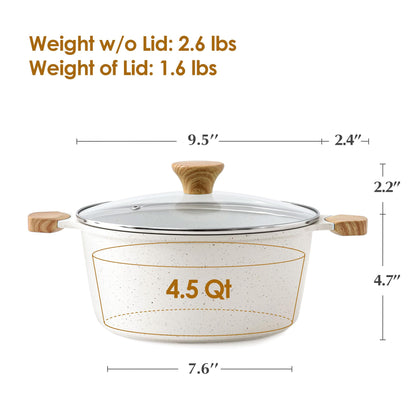 SENSARTE Nonstick Stock Pot with Lid, 7 Qt Induction Cooking Pot with Tempered Glass Lid, Stew Pot with Swiss Nonstick Granite Coating, Pasta Casserole, PFOA PFOS APEO Free, Gray