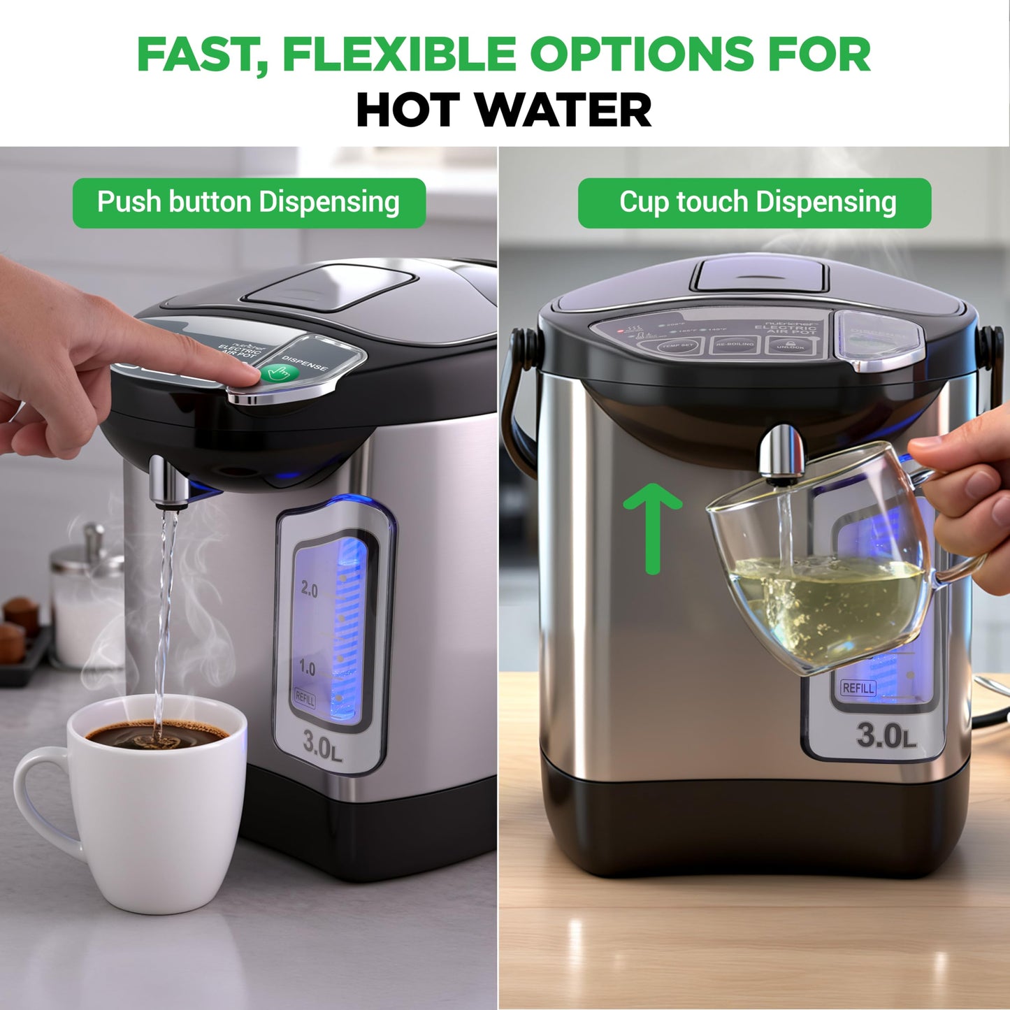 NutriChef Electric Water Boiler and Warmer - 4L/4.2Qt Stainless Steel Electric Hot Water Dispenser w/Rotating Base, Auto Shut Off, Safety Lock, Instant Heating for Coffee & Tea (NCHUB24)