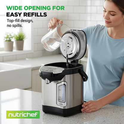 NutriChef Electric Water Boiler and Warmer - 4L/4.2Qt Stainless Steel Electric Hot Water Dispenser w/Rotating Base, Auto Shut Off, Safety Lock, Instant Heating for Coffee & Tea (NCHUB24)