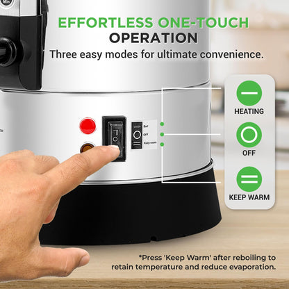 NutriChef Electric Water Boiler and Warmer - 4L/4.2Qt Stainless Steel Electric Hot Water Dispenser w/Rotating Base, Auto Shut Off, Safety Lock, Instant Heating for Coffee & Tea (NCHUB24)