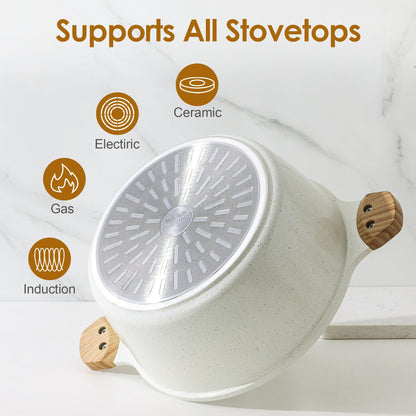 SENSARTE Nonstick Stock Pot with Lid, 7 Qt Induction Cooking Pot with Tempered Glass Lid, Stew Pot with Swiss Nonstick Granite Coating, Pasta Casserole, PFOA PFOS APEO Free, Gray