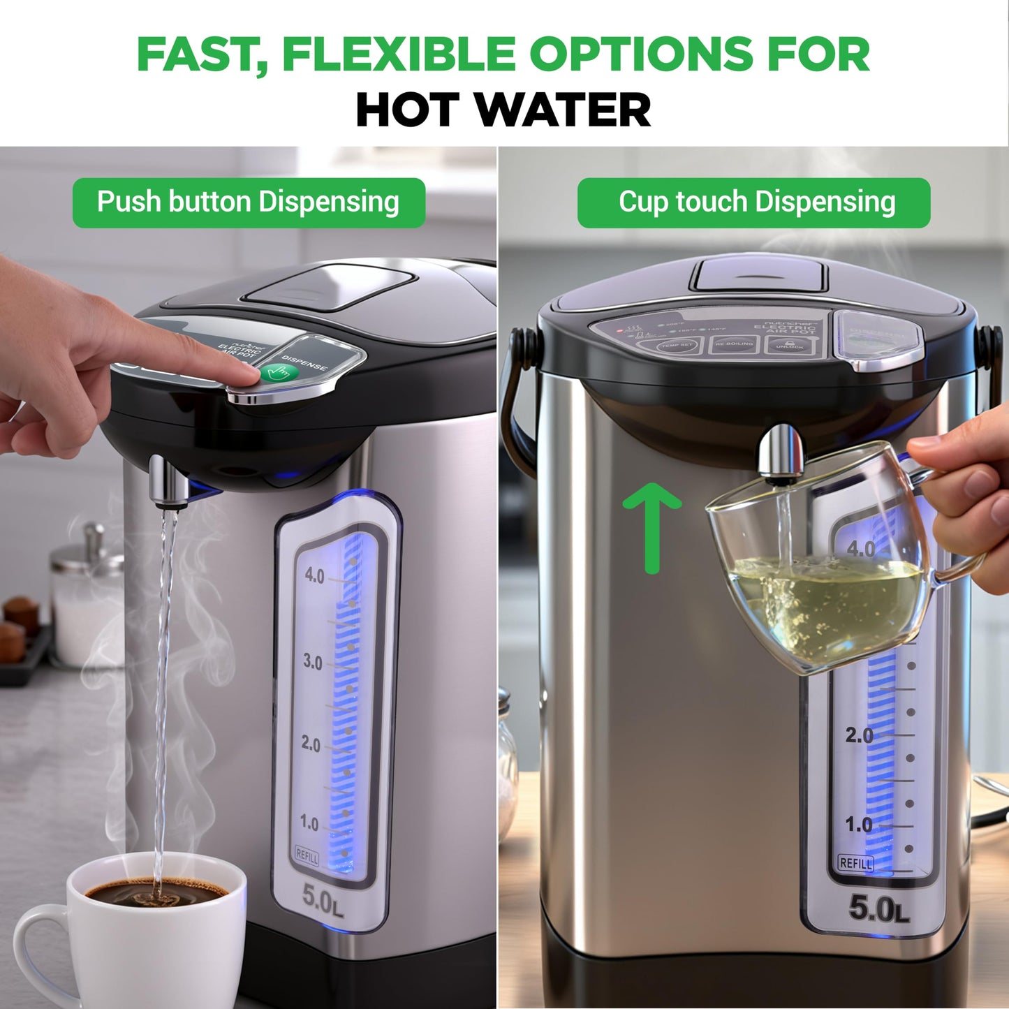 NutriChef Electric Water Boiler and Warmer - 4L/4.2Qt Stainless Steel Electric Hot Water Dispenser w/Rotating Base, Auto Shut Off, Safety Lock, Instant Heating for Coffee & Tea (NCHUB24)