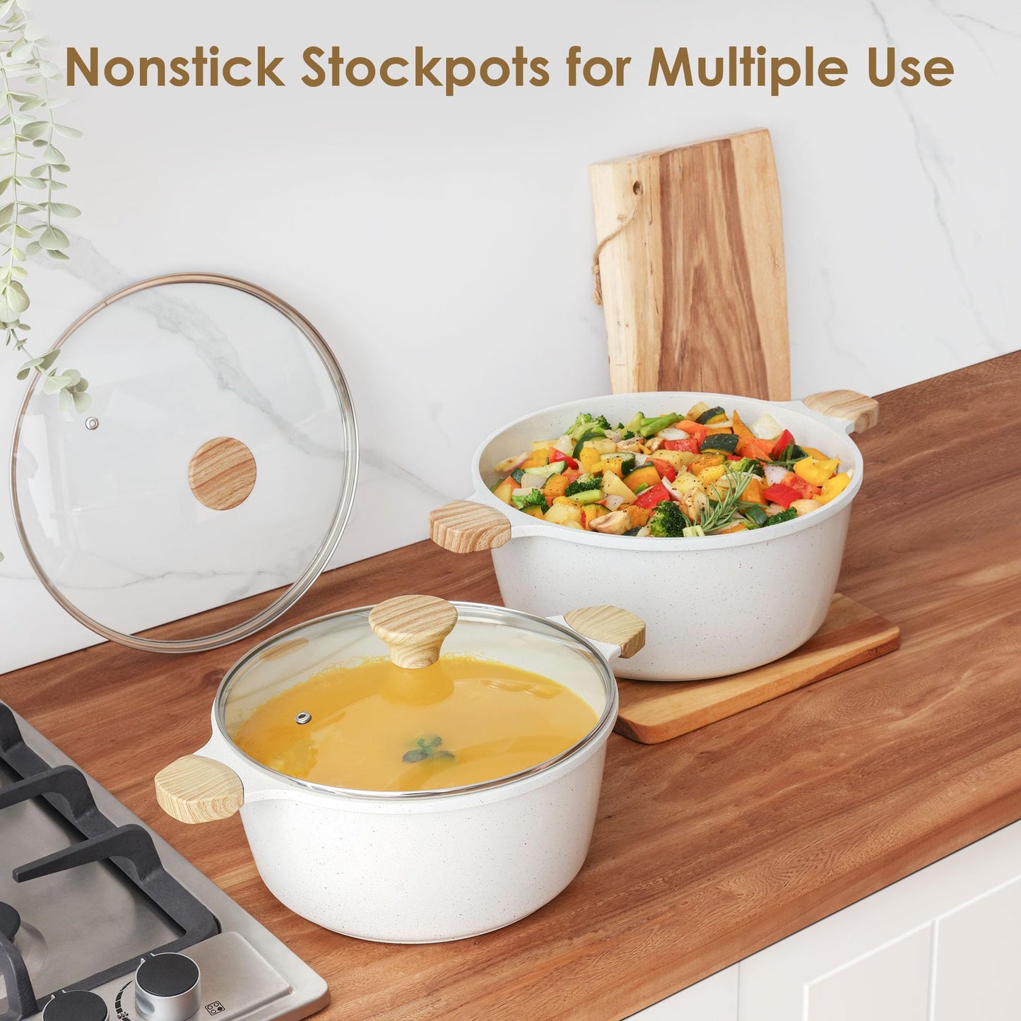 SENSARTE Nonstick Stock Pot with Lid, 7 Qt Induction Cooking Pot with Tempered Glass Lid, Stew Pot with Swiss Nonstick Granite Coating, Pasta Casserole, PFOA PFOS APEO Free, Gray