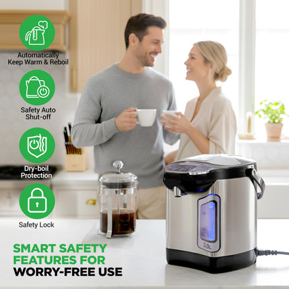 NutriChef Electric Water Boiler and Warmer - 4L/4.2Qt Stainless Steel Electric Hot Water Dispenser w/Rotating Base, Auto Shut Off, Safety Lock, Instant Heating for Coffee & Tea (NCHUB24)