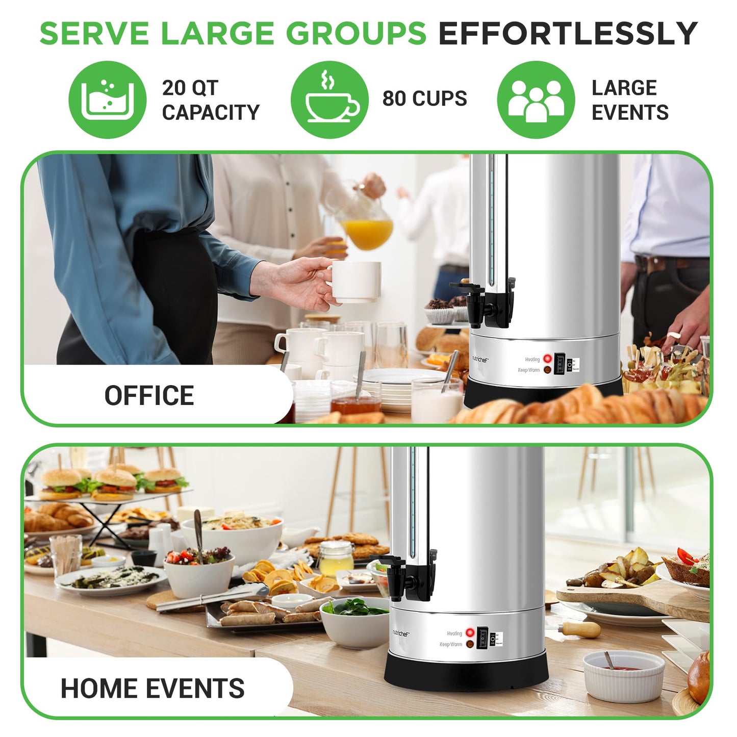 NutriChef Electric Water Boiler and Warmer - 4L/4.2Qt Stainless Steel Electric Hot Water Dispenser w/Rotating Base, Auto Shut Off, Safety Lock, Instant Heating for Coffee & Tea (NCHUB24)
